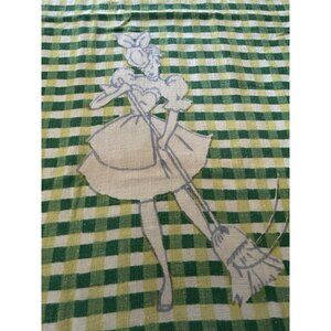 Vintage STARTEX Kitchen Towel MCM Whimsical Housewife Green Yellow Checker